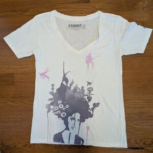 Arbor 🤍💜🩷 Artistic White V-Neck Tee